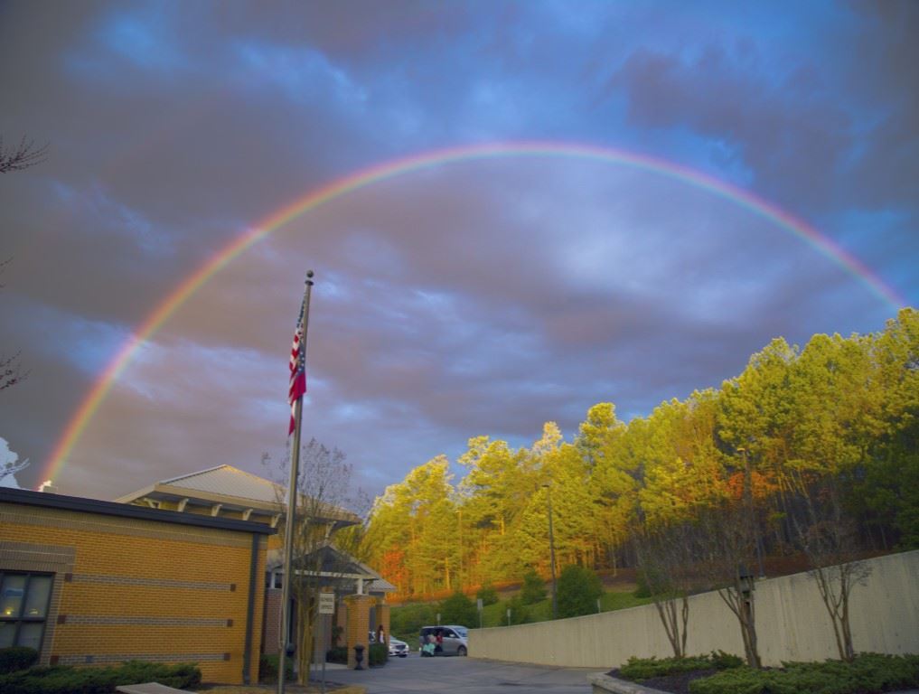 Rainbow appearing over our school